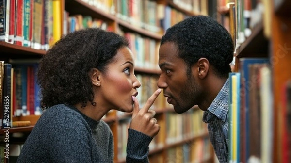 Fototapeta A whisper shared in a library, illustrating communication at an almost imperceptible volume