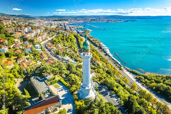 Obraz Trieste, Italy. Trieste lighthouse Phare de la Victoire and cityscape panoramic aerial view