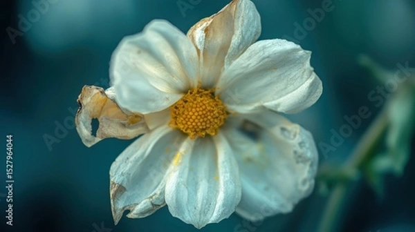 Fototapeta A close-up of a flower with a torn petal, showcasing the natural beauty of imperfection