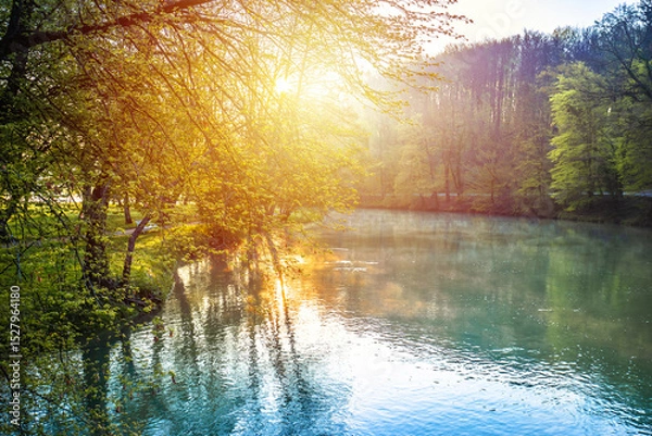 Obraz Krka, Slovenia. Krka river nature dawn view