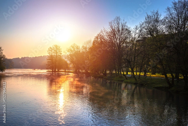 Obraz Krka, Slovenia. Krka river nature dawn view