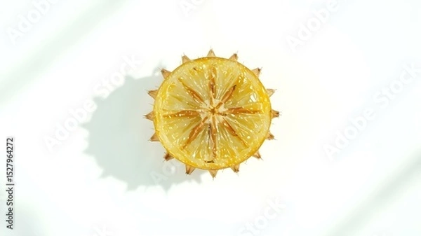 Obraz Golden Citrus Slice: A sun-kissed cross-section of a ripe, juicy lemon, casting a gentle shadow, a visual symphony of freshness and natural beauty.