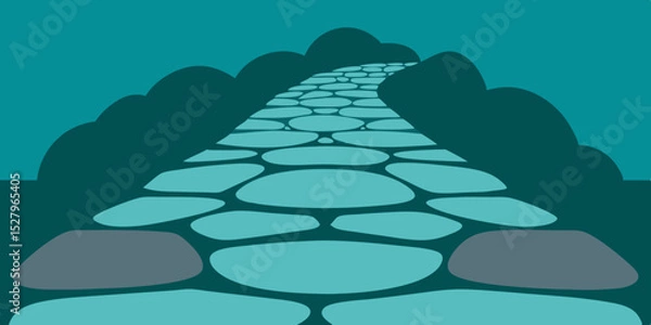 Fototapeta A winding charming and old garden stone pathway cartoon video background scene vector illustration