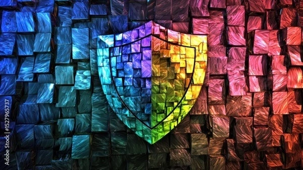 Fototapeta A symbolic representation of a shield protecting against microscopic viruses, with vibrant colors depicting strong immunity