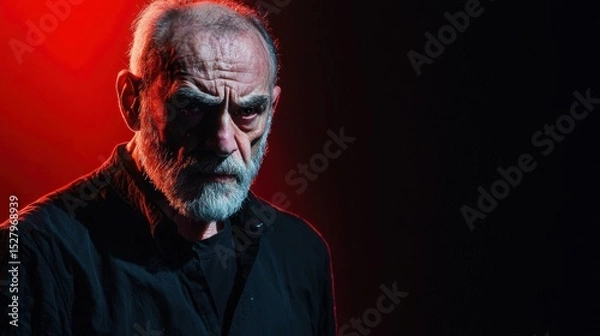 Fototapeta An actor performing as a stoic character on stage, maintaining an impassive face despite intense situations