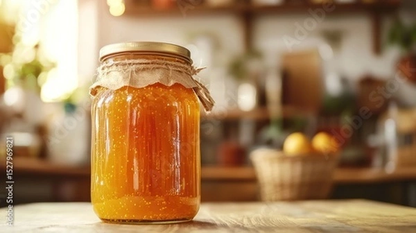 Fototapeta A close-up of a sealed glass jar with preserved food, illustrating its impermeable design to keep contents fresh