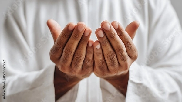 Obraz Close Up of Muslim Hands Raised in Prayer : Suitable for Be Used in Blog Posts, Social Media Posts or Website Content Related to People, Culture and Religion Theme.