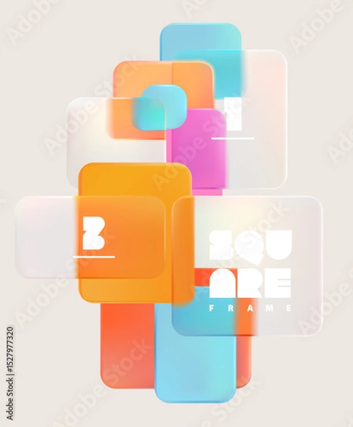 Obraz Transparent geometric squares and rectangles in liquid glass style. Abstract poster design.