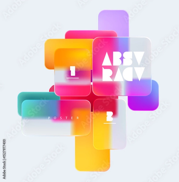 Obraz 3D  squares and rectangles in glass morphism style. Transparent frame for text with geometric shapes.