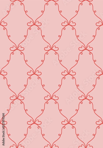 Fototapeta Coquette ribbon bow seamless pattern for fabric, wallpaper, wrapping paper. Classic print design