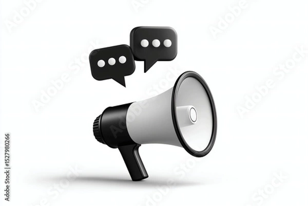 Fototapeta Loudspeaker communication with speech bubbles for announcement and broadcasting over a plain backdrop.