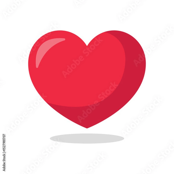 Obraz Glossy Red Heart Icon – Love and Romance Symbol with Shadow on White Background