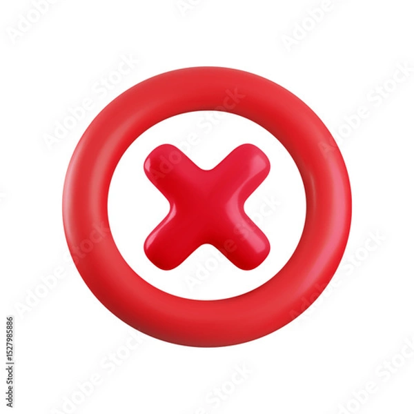 Fototapeta Vector 3d red cross x realistic icon. Trendy plastic round wrong checkmark badge, delete sign, not approved icon, error, failed symbol. 3d render no sign for web, app, game, sticker.