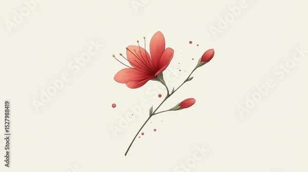 Fototapeta Delicate Blossom with Buds in Soft Negative Space Design