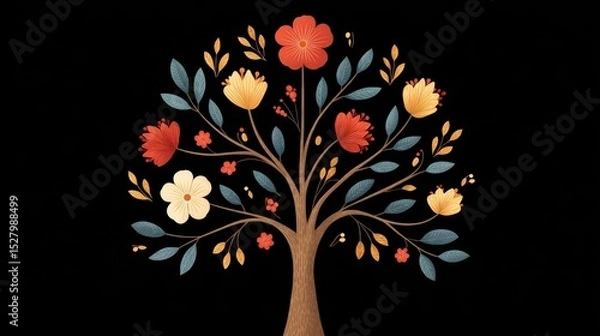 Fototapeta Vibrant Blossoming Tree of Life in Negative Space Design