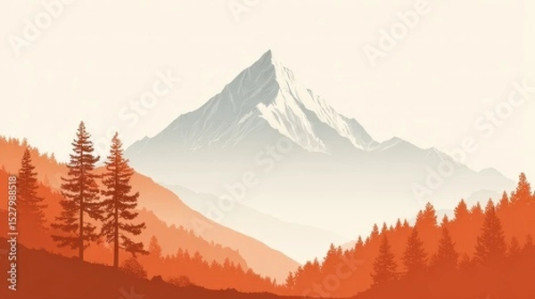 Fototapeta Majestic Mountain Peak Outlined in Negative Space Against Landscape