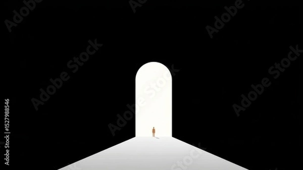 Fototapeta Person Walking Towards Light in Dark Space Representing Hope and Change