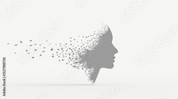 Fototapeta Expanding Breath Visualized as a Flow of Birds from a Silhouette