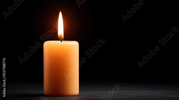 Fototapeta Single Candle Flame in a Dark Space with Warm Outlining Effect