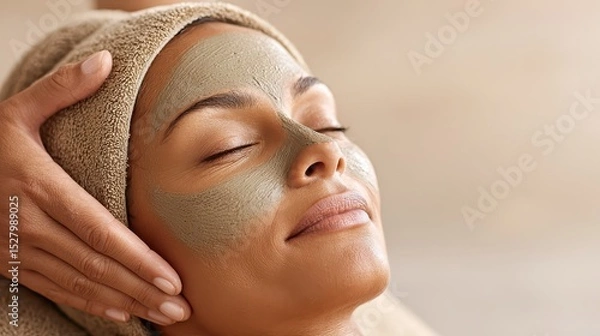 Fototapeta Gentle Hands Applying Face Mask in Relaxing Spa Environment