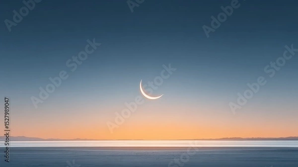 Fototapeta Serene Crescent Moon Illuminates Vast Sky at Dusk