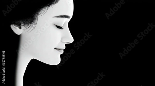 Fototapeta Silhouette of a Face with a Gentle Smile Against a Dark Background
