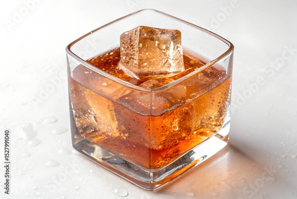 Fototapeta Refreshing Drink With Ice Cubes in a Glass