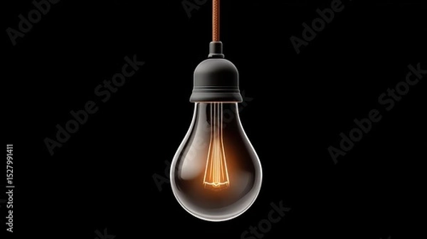 Fototapeta Glowing Lightbulb in Dark Space with Vintage Design Elements