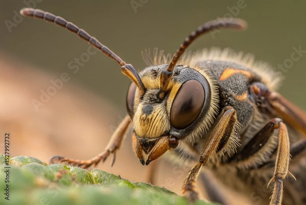 Fototapeta Close up of a wasp insect face details