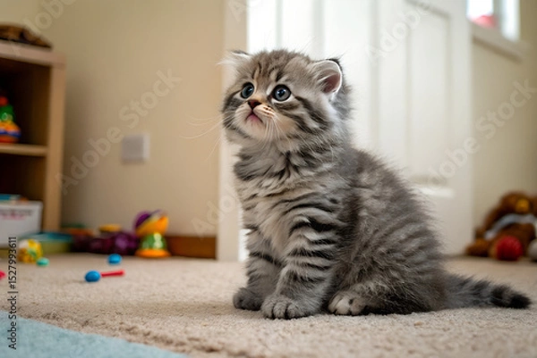 Fototapeta A Drooling Kitten with a Serious Expression