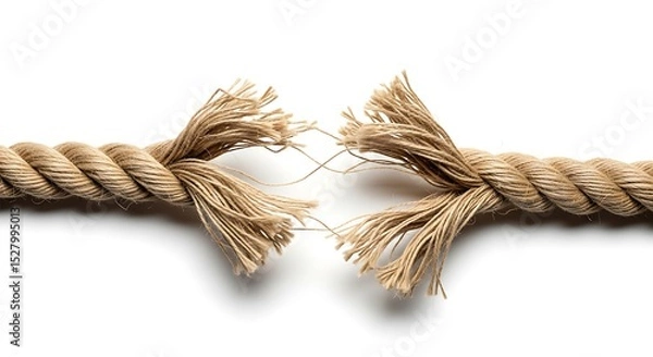 Fototapeta Broken Rope Edge Fraying on White Background
