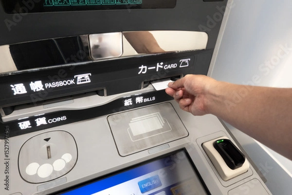 Obraz ATMに現金を投入するシーン ネット詐欺犯罪のイメージ