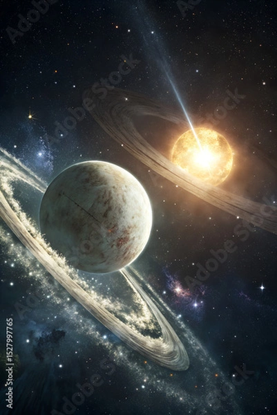 Fototapeta Planets and Stars in Deep Space Scenery