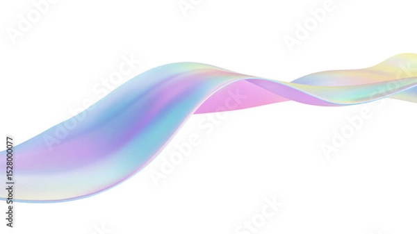 Obraz 3D Iridescent wave liquid abstract background. Glass ribbon fluid shape. Blue gradient holographic elements create iridescent flow and soft texture. Smooth flowing design on white background
