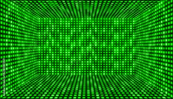 Fototapeta Green space room grid square light field technology abstract background	