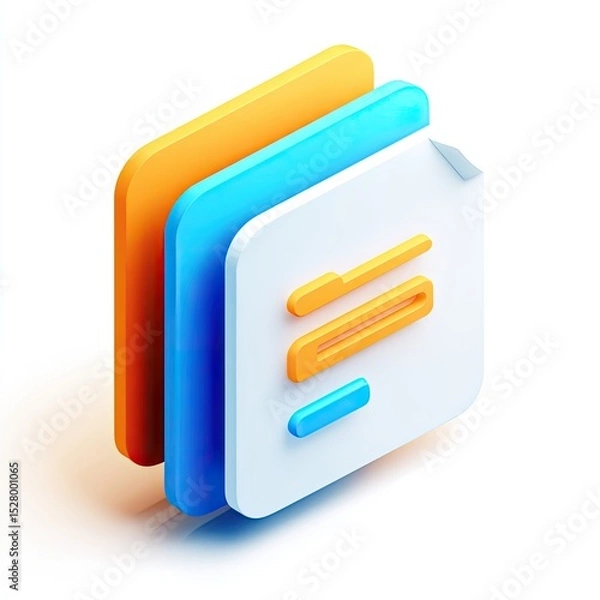 Fototapeta A 3D render of an isometric document interface.  Layered colorful squares visually represent stacked pages, a form, or an editable document
