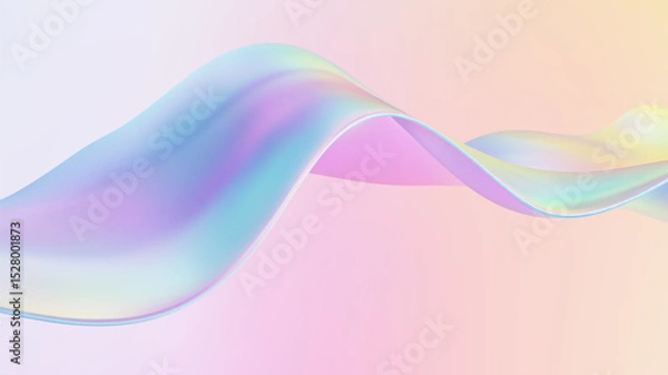 Fototapeta 3D glass ribbon fluid wave. Abstract liquid background. Blue gradient holographic elements swirl with iridescent flow shapes and neon light. Bright spectral movement and colorful refraction.