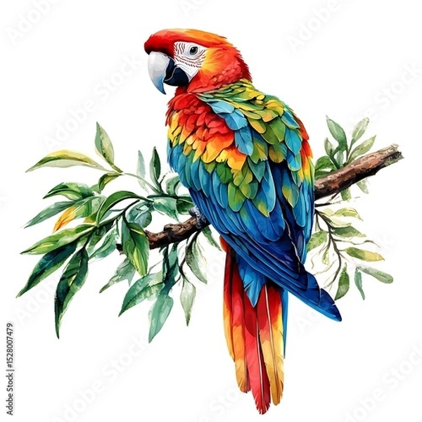 Obraz Gorgeous exotic parrot with striking colors perched on a wooden branch