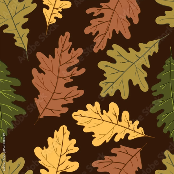 Fototapeta oak leaves and acorns colorful autumn seamless pattern. Forest fall botanical texture tor textile