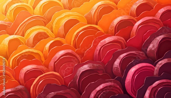 Fototapeta Vibrant abstract gradient layers pattern in warm orange and crimson hues artwork