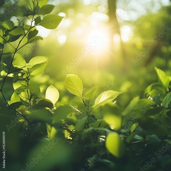 Obraz Close-up of leaves illuminated by warm sunlight creating a beautiful nature background