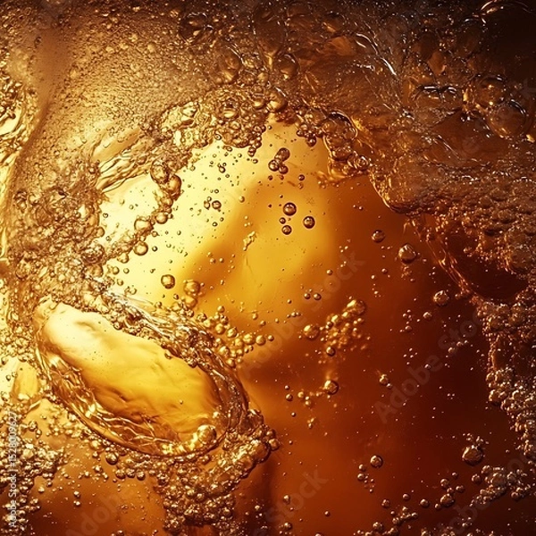 Obraz Whiskey liquid close up amber golden background wallpaper smooth flowing texture glowing warm shining reflections