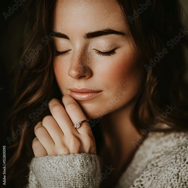 Obraz Beautiful woman with long brown hair casually smiling with natural light illuminating her features