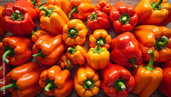 Fototapeta Vibrant assortment of fresh bell peppers displaying a range of colors and textures
