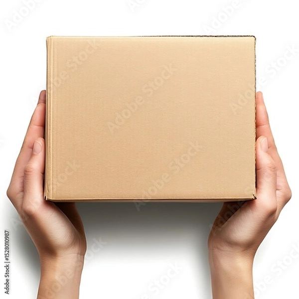 Obraz Cardboard box mockup product packaging branding hands holding kraft box minimalist background presentation photo
