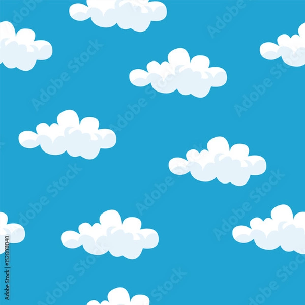 Fototapeta Cartoon White Clouds Seamless Pattern on Blue Sky