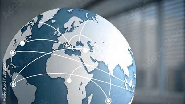 Fototapeta A digital globe with network connections symbolizes global communication and connectivity.