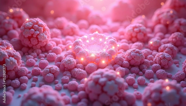 Fototapeta Pink Cellular Structures with Embedded Lights Creating a Biomorphic Landscape