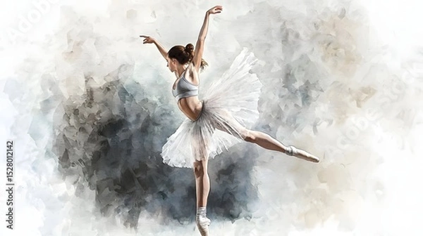 Obraz Stunning ballerina dressed in a classic white tutu performing an enchanting dance pose