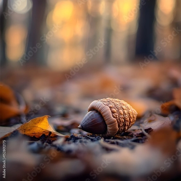 Obraz A charming snail crawling through lush green forest floor surrounded by leaves and twigs